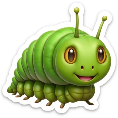 Cinematic Realistic Comical Caterpillar Portrait Emoji, Head tilted dramatically with an exaggeratedly amused expression, featuring a strikingly detailed segmented body in vibrant green with bold natural banding and wide, expressive eyes full of playful disbelief, rendered with lifelike texture and vivid natural colors, high shine, dramatic yet playful, styled with an air of cheeky garden mischief, soft glowing outline, capturing the essence of a spirited and over‐the‐top caterpillar that looks ready to wiggle its way into viral fame! sticker