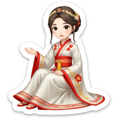 Beautiful girl wearing Hanfu wedding dress sitting sticker