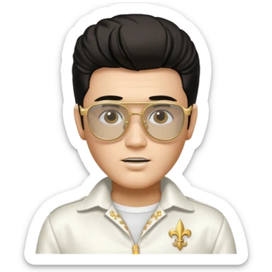 A boy with an Elvis Presley mask with glasses dressed as Elvis Presley sticker