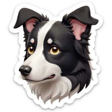 Cinematic Grumpy Black and White Border Collie Portrait Emoji, Head tilted slightly with a deeply unimpressed expression, showcasing a dense black and white coat with intense eyes narrowed into an unamused glare, ears slightly drooping in exasperation, Simplified yet comically expressive features, highly detailed, glowing with a dry, sarcastic glow, high shine, effortlessly judgmental yet dignified, stylized with a touch of cynicism, bright but brooding, soft glowing outline, capturing the essence of an eternally unimpressed yet determined herder, so lifelike it feels like it could sigh heavily at you in disdain at any moment! sticker