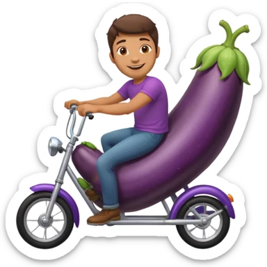 guy riding a bike but its an eggplant with wheels sticker