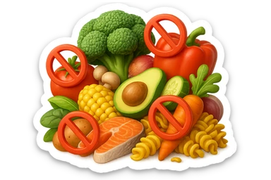 EMOJI STILE IPHONE DI UNa montagna di cibo sano tipo broccoli, pomodori, pasta ecc con divieti 3d sparsi, IPERREALISTICO 4K sticker