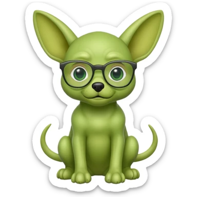 green alien dog with folded ears, wearing glassess sticker