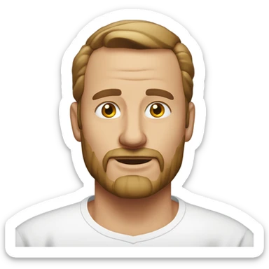 middle aged english man, short slicked back hair dark blonde, dark blonde medium length size full beard, wearing only a plain white smart shirt unbuttoned. sticker