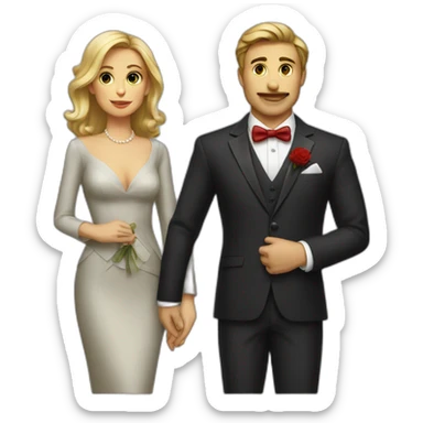 Elegante couple the men has a red tie sticker