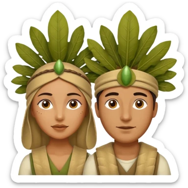 an woman man with jungle wearing a large leaf headgear bye  sticker