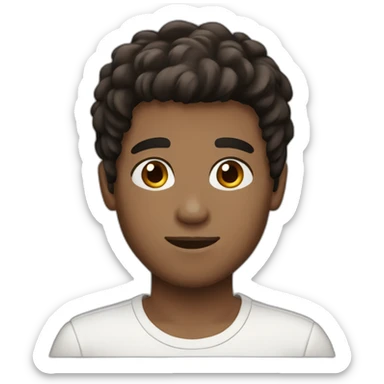 long straight brown-black hair boy, white, with brown eyes, and a little bit of beard sticker