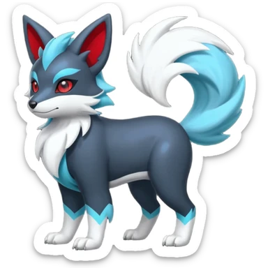 Shiny black with white, grey and red and cyan Linoone-Absol-Zorua-Trico-Hybrid (Full body) sticker