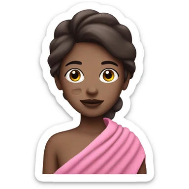 Pale girl with pink face mask in a pink towel with dark brown hair  sticker