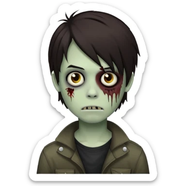 boy zombie with darkish brown medium lenght hair emo, no glasses sticker