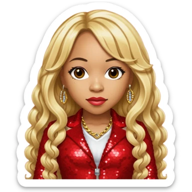Tameka Tiny Harris from Xscape with long blonde hair, red sequin outfit sticker