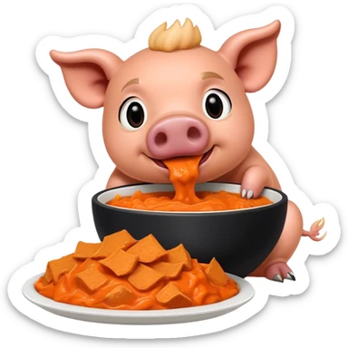 black pig eating big bowl of buffalo chicken dip sticker