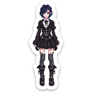 gothic femboy with dark makeup and platform boots sticker