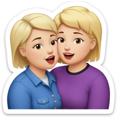 Chubby lesbian with medium brunette hair kissing tall butch lesbian with huge teeth and blonde short hair sticker