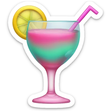Bluish green cocktail with pink and yellow sticker