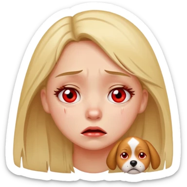a very upset girl who lost her dog sticker
