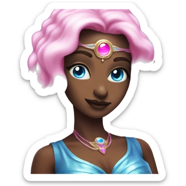magical diva with pink andromedan skin long hair and blue eyes glowing third eye sticker