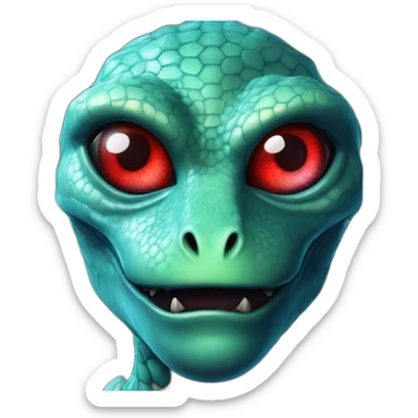 Aquamarine Reptilian with red lasers from the eyes in black suite with black universe and stars on the background sticker
