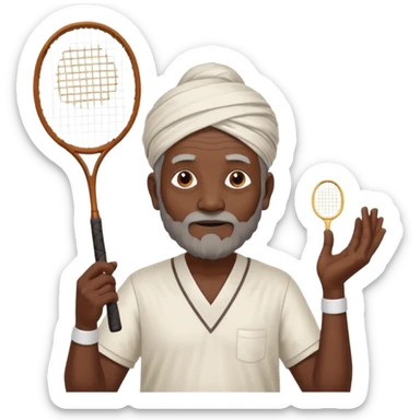 ancient guru india old black man with 1 badminton racket sticker