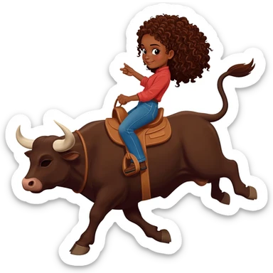 Girl brown skin curly hair bull riding sticker