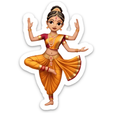 cinematic-realistic-bharatanatyam-dance-emoji,-depicted-as-an-elegant-classical-indian-dance-performance-with-graceful-poses,-intricate-costumes,-and-expressive-hand-gestures,-rendered-with-rich-textures-and-warm-dramatic-lighting, single dancer sticker