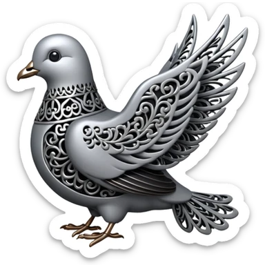 Black and silver filigree dove, 3D, extremely detailed design sticker