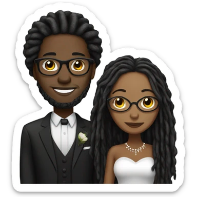 black couple with locs, male light skin with long black locs, female dark skin with glasses and BLACK locs wedding sticker