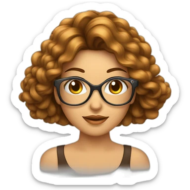 Uma mulher banca, de óculos, com cabelo castanho comprido. Cercada de perfumes sticker