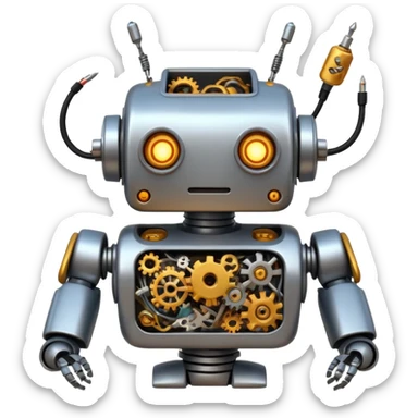 create a funny scene where a robot is exploded when coocking food sticker