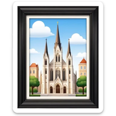 Cinematic Realistic Zagreb Cathedral Landmark Emoji, depicted with Gothic architecture rendered with lifelike detail and majestic, soft lighting. sticker