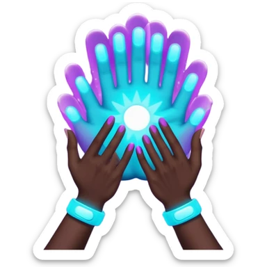 futuristic glowing clapping, purple and cyan glow, dark background sticker