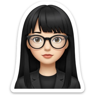 eu quero um icon de snapchat de uma mulher com o fundo da foto cor branco, cor da pele normal, óculos pretos, cabelo preto liso grande com franja sticker