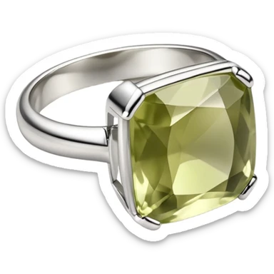 A ring with a pale olive square stone sticker