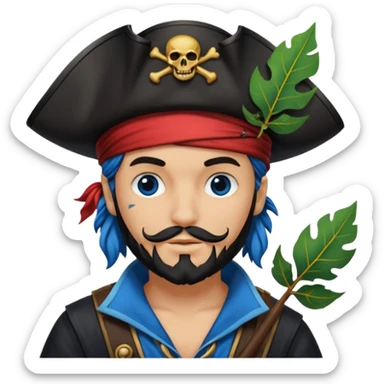 Un pirate qui fait peur uniquement bleu et noir avec une feuille d’automne noir sur la joue  sticker
