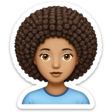 Create an iOS-style emoji of Ice Spice. Neutral facial expression, front-facing head only. Curly afro hairstyle. Clean Apple emoji style, smooth shading, simple shapes, plain background. sticker