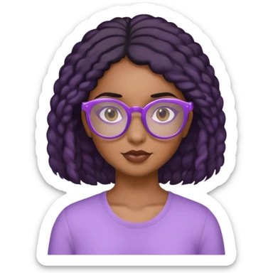 A brown girl with coily black hair with lavender glasses  sticker
