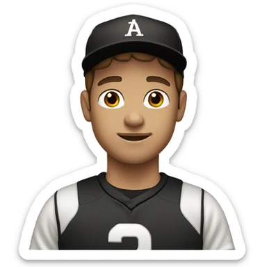white young man with brown hair and black baseball cap sticker