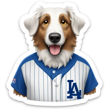 Old English shepherd wearing a Dodgers 13 shirt  sticker