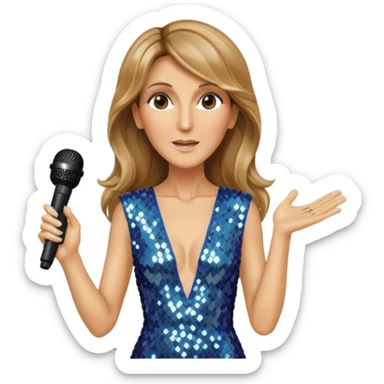 celin dion is singing, 2 hands holding mirco and twinkle dresss sticker