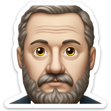 Russian writer Alexander Kuprin Photorealism A plump serious man of Slavic appearance with Small eyes with beard and mustache, with a  short haircut, big detailed face, wrinkled face sticker