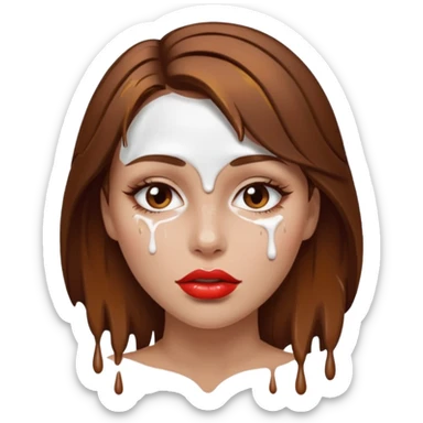 Brown Hair, Woman, white paint drip, face, hot, Sexy, lips sticker
