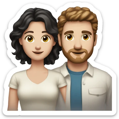 Man with white skin brown hair and hazel green eyes and Woman with brown eyes and black hair white skin they have 2 kids family portrait sticker