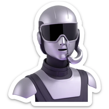 cyber y2k guy with metallic clothing, futuristic visor, and duct tape over his mouth sticker