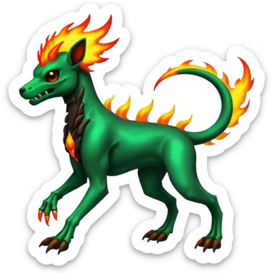 Badass neon-radioactive-green skeletal cool shiny Houndoom-Charmeleon-Fakémon-hybrid-creature (full body)  with flamey Mohawk  sticker