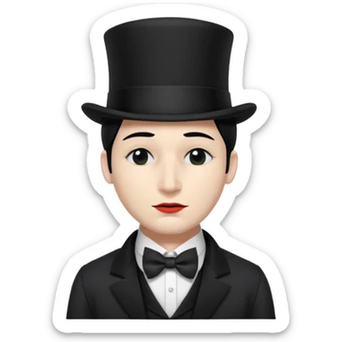 A man with snow white skin, a black half mask with an eye hole, a black top hat, a black vest with a black tie tucked underneath, and a white collared shirt. Closed eyes. sticker