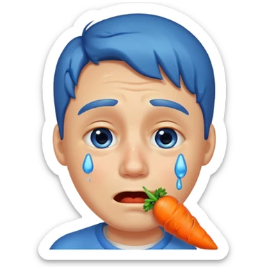 Man crying eating carrot. make tears blue color sticker