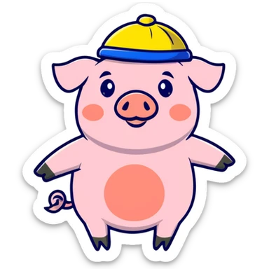 pig body with President Zelensky's face wearing a yellow and blue hat sticker