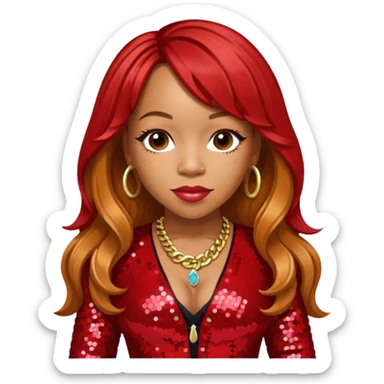Tameka Tiny Harris from Xscape with long reddish blonde hair, red sequin outfit sticker