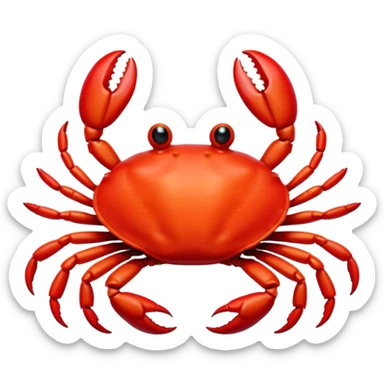 Cinematic Cute Red Crab Portrait Emoji, Head tilted playfully and inquisitively, featuring a compact, vibrant scarlet carapace with adorably small, expressive eyes and gentle, rounded pincers, Simplified yet irresistibly adorable features, highly detailed, glowing with a warm, friendly oceanic glow, high shine, affectionate and lively, stylized with a touch of seaside whimsy, soft glowing outline, capturing the essence of a mischievous yet loving red crab that seems as if it could pinch its way out of the screen into your arms! sticker