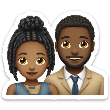 Realistic black girl with box braids and light skin boy with short curly hair and a short beard hugging sticker